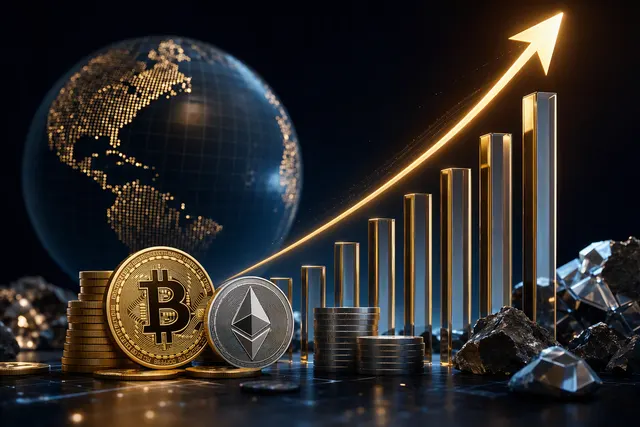Illustrative image about Bitcoin, Ether and cryptocurrency exchange-traded funds