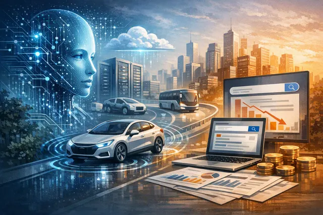Futuristic illustration of Baidu’s AI cloud infrastructure, search technology and Apollo robotaxi transition