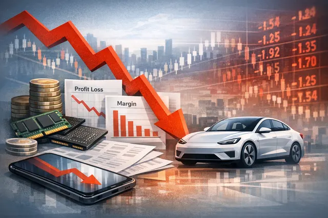 Xiaomi corporate logo reflected on a declining stock chart graph