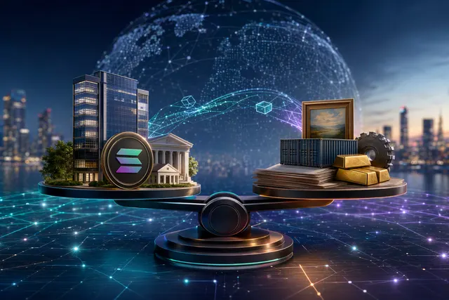 Conceptual illustration accompanying an analysis of tokenized real-world assets on Solana