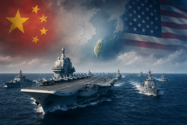 Illustration of China’s Liaoning aircraft carrier group conducting drills in the western Pacific