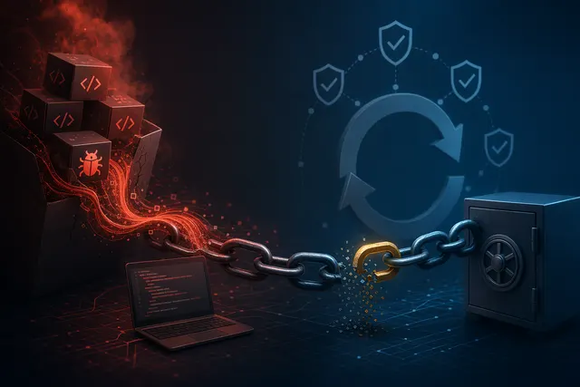Illustration representing the Grafana GitHub breach and supply‑chain attack involving compromised npm packages and stolen tokens