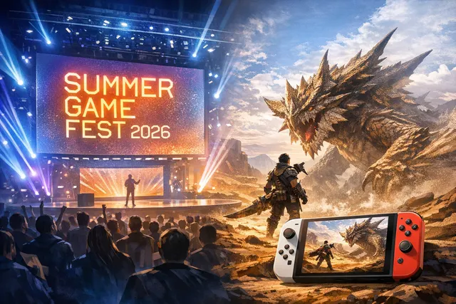 Monster Hunter Wilds hunters in silhouette against a cloud-filled sky with floating ruins, teasing the Ascendance expansion's vertical world.