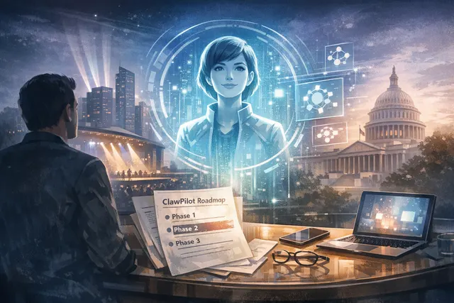 Abstract illustration of an AI agent launch overshadowed by a leaked internal document, symbolizing the tension between Microsoft's Scout announcement and the 'Make people addicted
