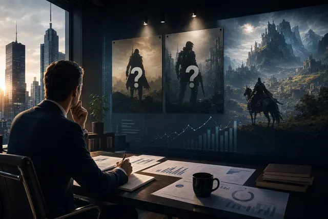 Editorial illustration representing CD Projekt RED’s game-development pipeline and financial update