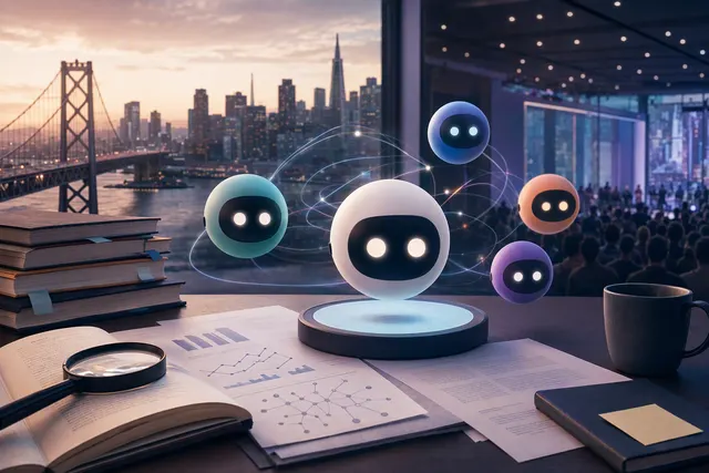 AI-generated editorial illustration representing OpenAI’s always-on Dots agents