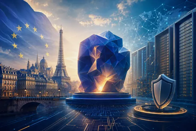 AI-generated editorial illustration for an article about Mistral Large 4 and Europe’s AI ambitions