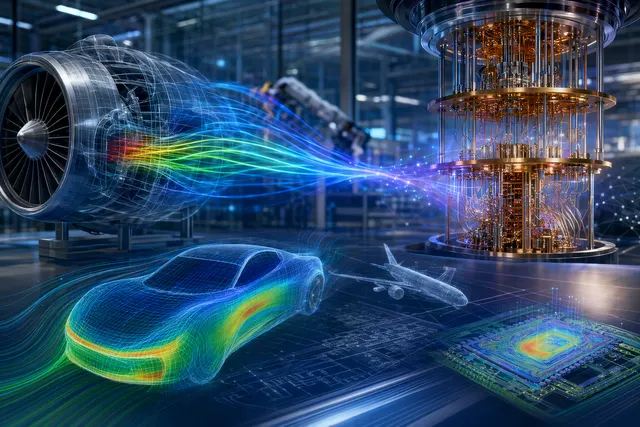 Conceptual illustration of quantum computing integrated with engineering simulation workflows
