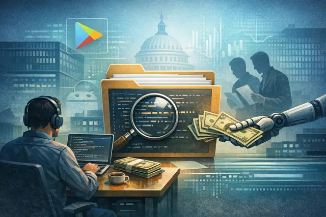 Abstract illustration of Google AI purchasing code from Android developers