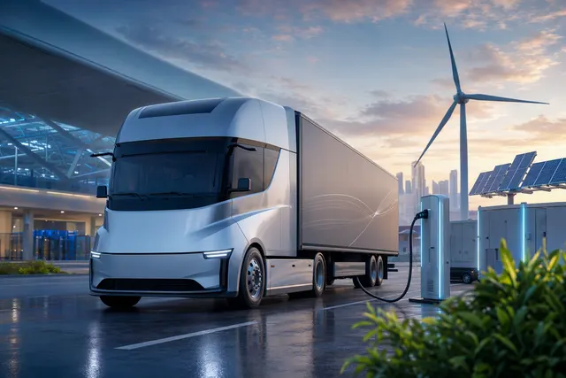 Illustration of the BYD ETT 44 electric long-haul tractor truck