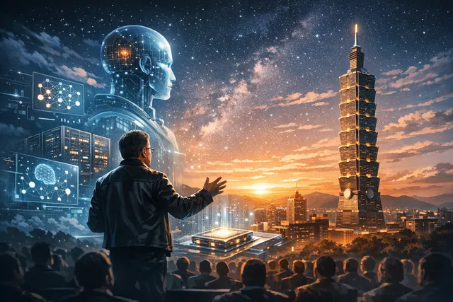 Nvidia CEO Jensen Huang at the Computex 2026 GTC Taipei keynote announcing the 'Age of Agents' and new enterprise AI tools.