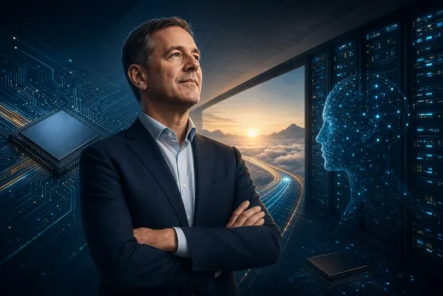 Editorial illustration of Arm’s AGI data-center CPU and AI infrastructure