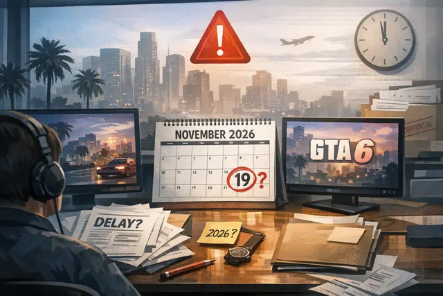 Grand Theft Auto 6 game cover art with release date November 19, 2026 against a dark background with neon accents