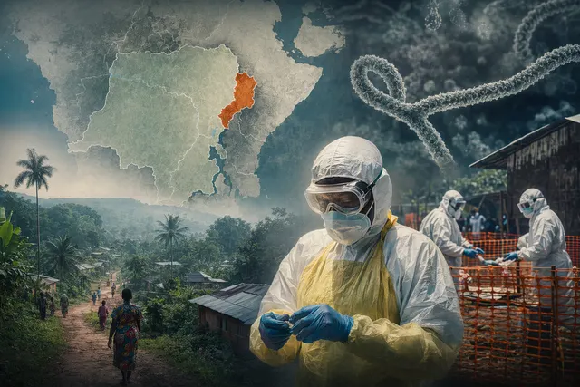 Illustration of Ebola outbreak response in Central Africa highlighting DR Congo and Uganda