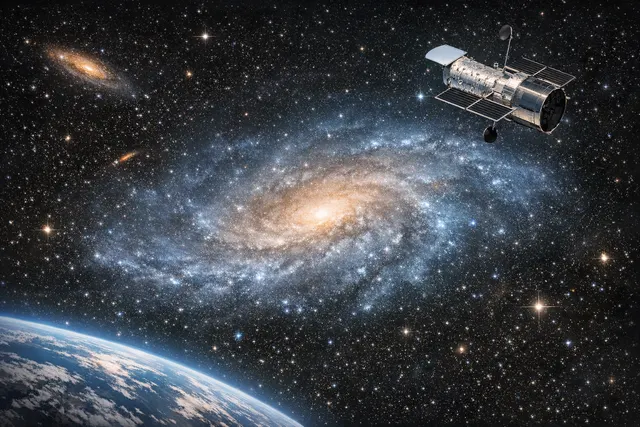 Concept art of a faint, feathery spiral galaxy representing UGC 477, a low surface brightness galaxy, against a dark cosmic background