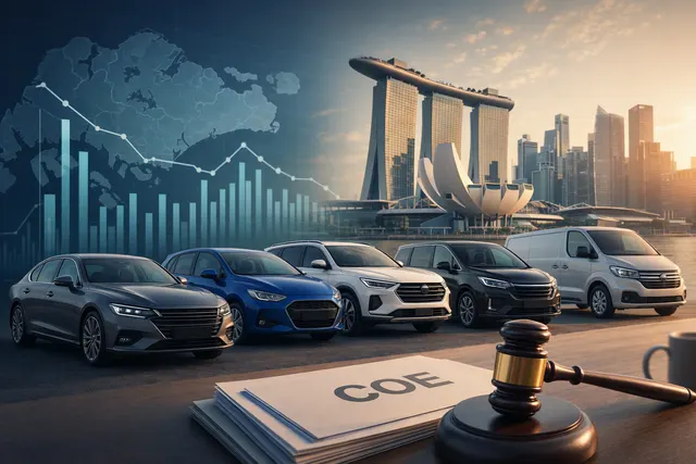AI-generated editorial illustration accompanying Singapore’s September 2026 COE bidding results