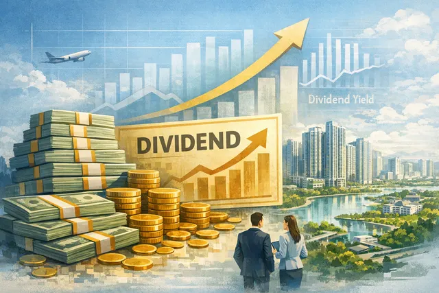 Vinhomes headquarters and stock market charts illustrating the record-breaking dividend payout in Vietnam