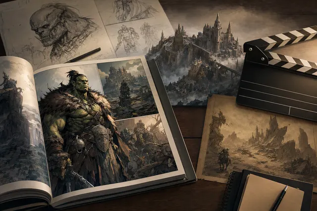 AI-generated editorial illustration accompanying coverage of Sony’s live-action D’Orc film-rights deal.