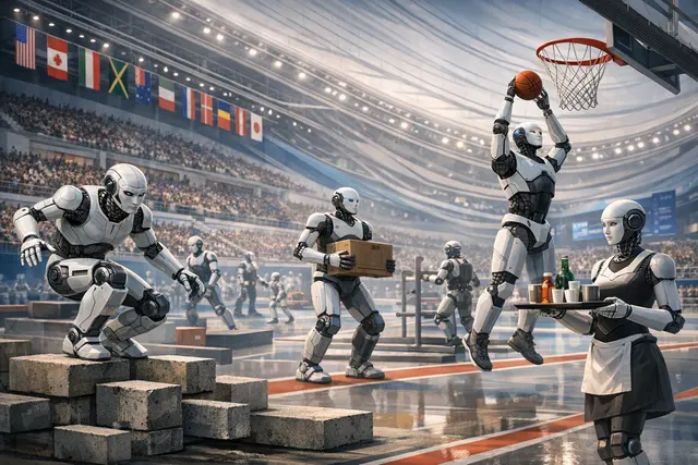 Humanoid robots competing in athletic and practical challenges at Beijing’s 2026 World Humanoid Robot Games