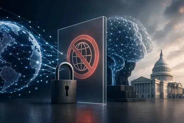 Illustration representing AI agents interacting with websites and internet access being restricted