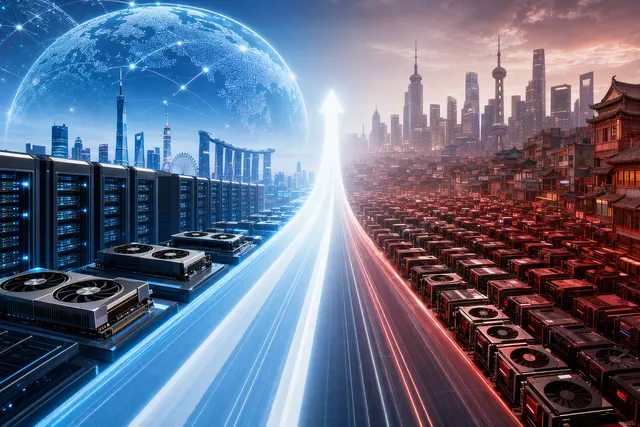 Editorial illustration about Chinese AI suppliers, global infrastructure demand, and competition in the domestic market