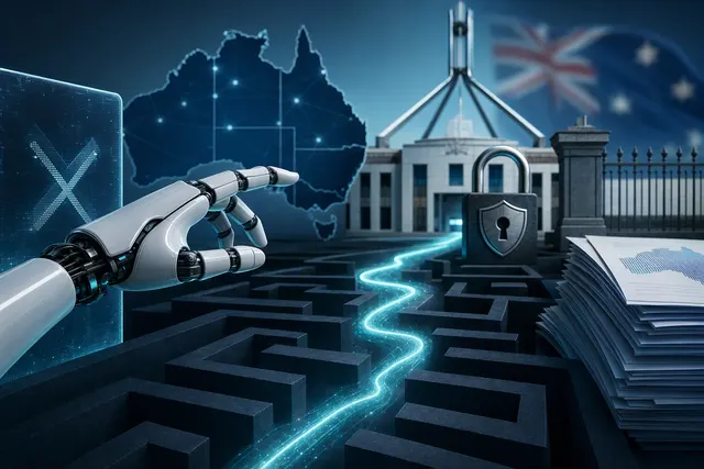 Editorial illustration representing AI agents and government cybersecurity
