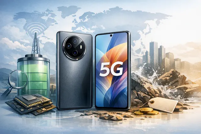 Illustration of the Honor Turbo 5G smartphone with a large battery and rugged design