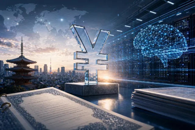 Illustration of yen bonds funding AI infrastructure and data centers