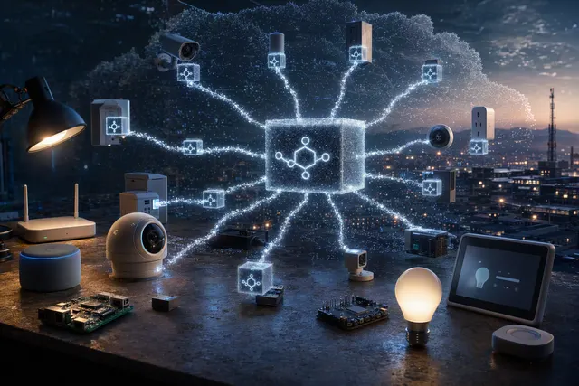 Conceptual illustration of AI software connecting to household IoT devices; not a photograph of Anthropic’s experiments.