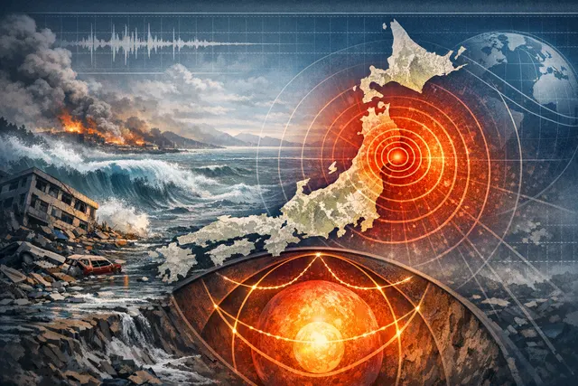 Illustration of seismic waves traveling from the 2011 Tohoku earthquake downward to Earth's core and reflecting back