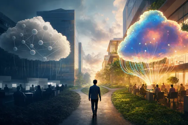 Illustration representing Microsoft and Meta employees shifting from Anthropic’s Claude toward company-preferred AI tools