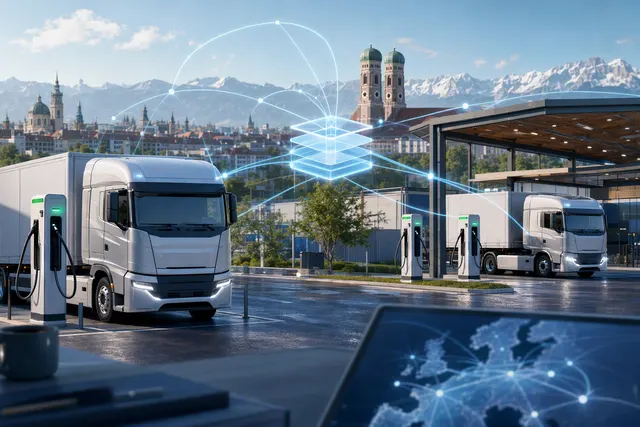 Illustration of electric-truck charging coordination between fleet logistics and charging infrastructure