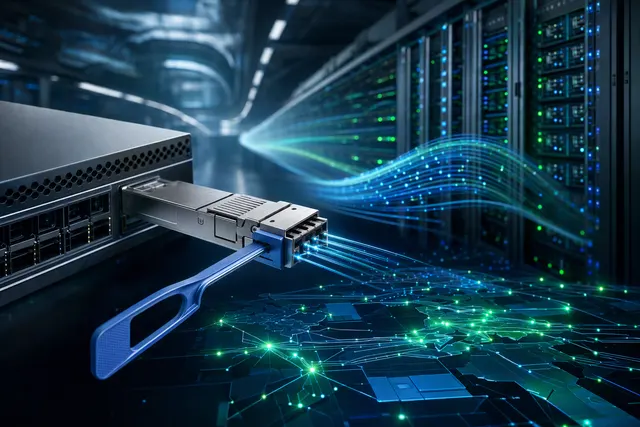 Illustrative view of AI data-center networking equipment and optical links