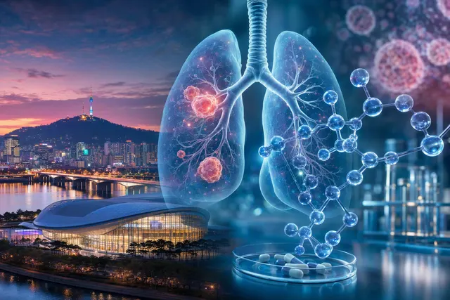 Illustration representing targeted treatment research for ROS1-positive non-small cell lung cancer