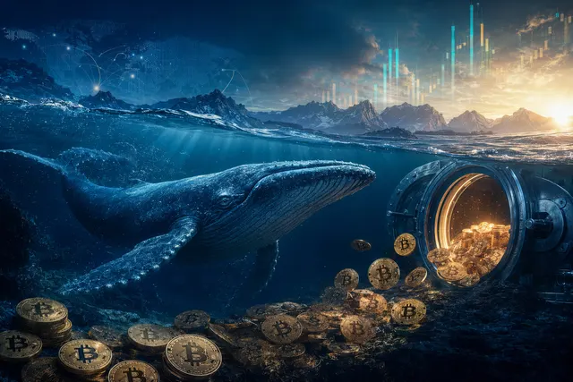 Illustration of Bitcoin whale flows and a price chart near the $80,000 resistance level