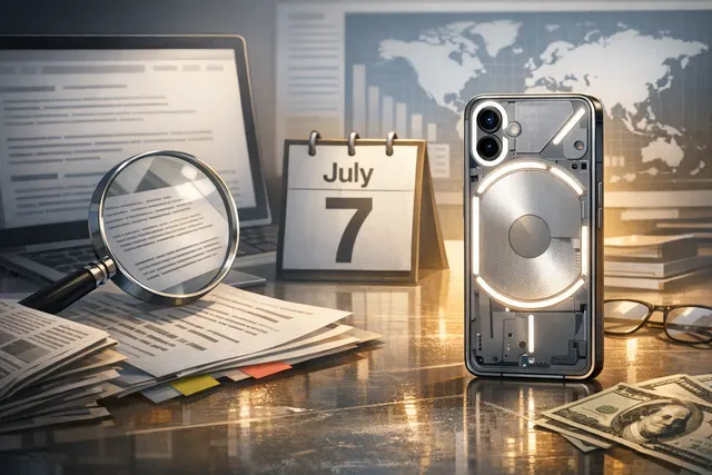 Nothing Phone (4b) launch teaser showing a transparent rear design with a single vertical camera module and Glyph Bar interface