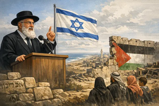 AI-generated editorial illustration representing reported remarks by Israel’s Chief Rabbi David Yosef about Palestinians, Gaza and the West Bank