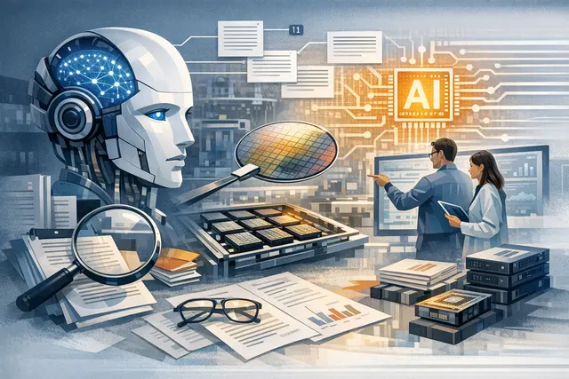 A conceptual illustration of semiconductor wafers and AI chips representing the global AI chip supply chain, with South Korean memory manufacturers and US AI companies linked by gl