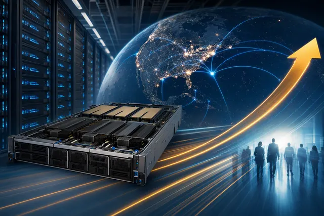 Editorial illustration of AI data-center servers representing Dell’s AI infrastructure demand