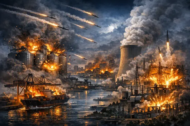 Illustration of missile and drone strikes near Ukrainian grain ports and Black Sea shipping routes