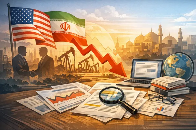 An abstract depiction of oil markets in flux: a globe with crude oil and Strait of Hormuz visual elements, representing the supply shock, price crash, and geopolitical deal.
