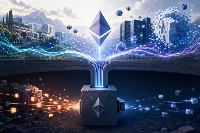 Conceptual illustration of cryptographic proofs being combined before they reach the Ethereum blockchain