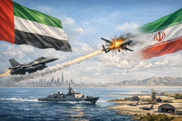 Illustration of an Iranian drone intercepted over UAE waters near Dubai amid rising U.S.-Iran tensions