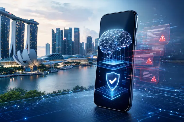 AI-generated editorial illustration for an article about on-device Android scam detection
