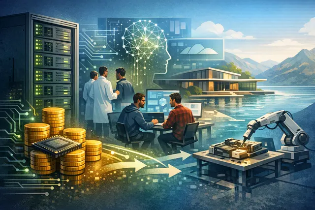 Abstract editorial illustration of Nvidia’s $7 billion Poolside AI licensing and investment deal