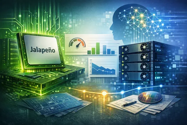 Editorial illustration of OpenAI’s Jalapeño custom inference chip competing with Nvidia AI accelerators