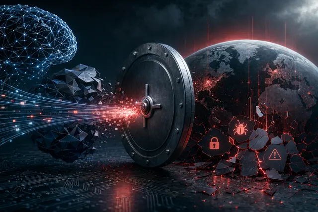 Illustration representing AI analyzing software vulnerabilities and cybersecurity risks linked to Anthropic's Mythos model
