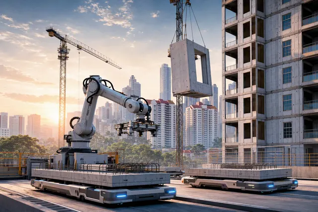 AI-generated illustration accompanying an article about technology in Singapore BTO construction