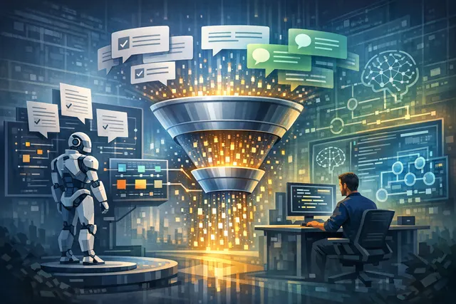 Abstract visualization representing Microsoft ASSERT framework converting natural-language AI behavior policies into structured, scored test suites for agent evaluation