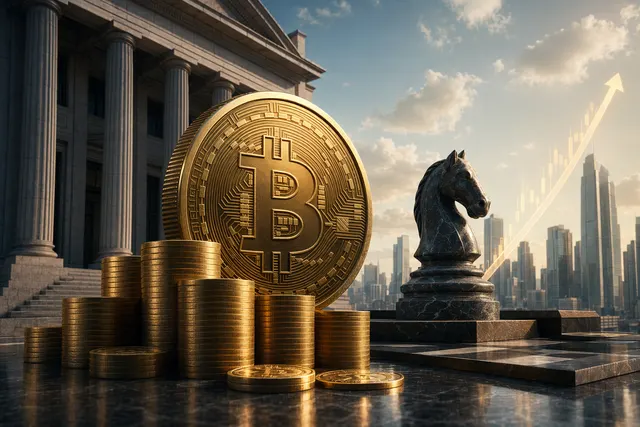 Editorial illustration of Bitcoin coins, financial charts, and institutional-market imagery representing Strategy’s Bitcoin financing plan